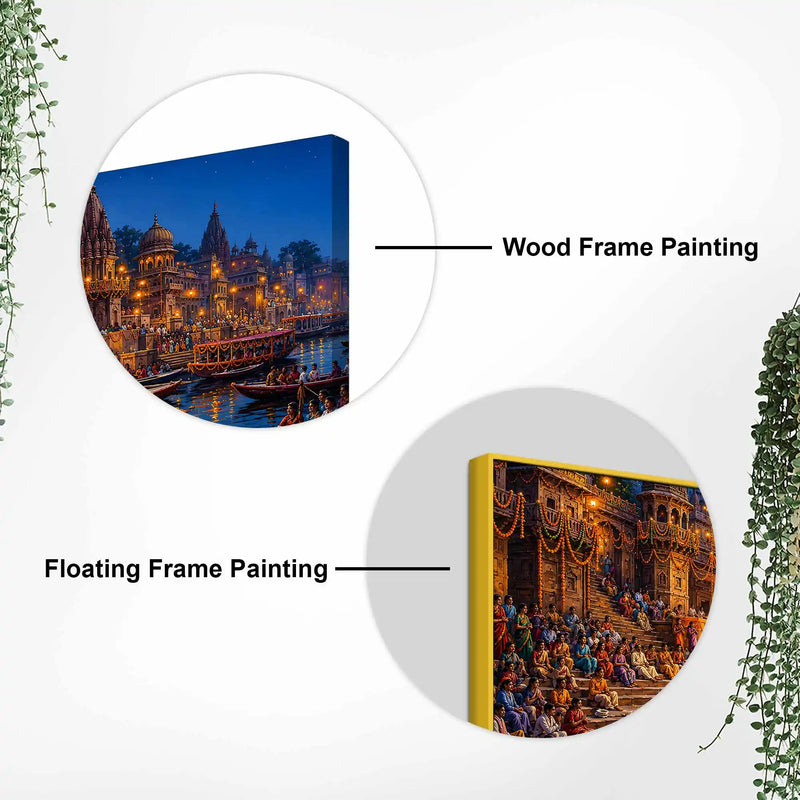 Kashi Ghat Devotional Scene Canvas Wall Art Painting for Home Decor