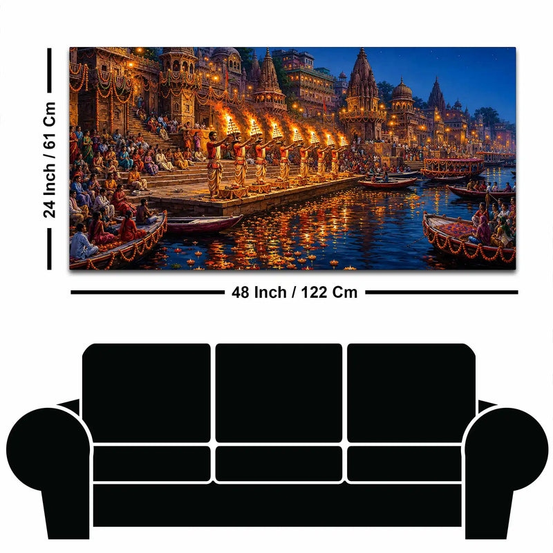 Kashi Ghat Devotional Scene Canvas Wall Art Painting for Home Decor