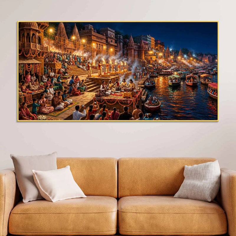 Kashi Ghat Wall Canvas Painting for Home Decor