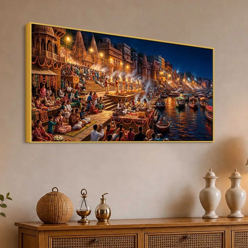 Kashi Ghat Wall Canvas Painting for Home Decor