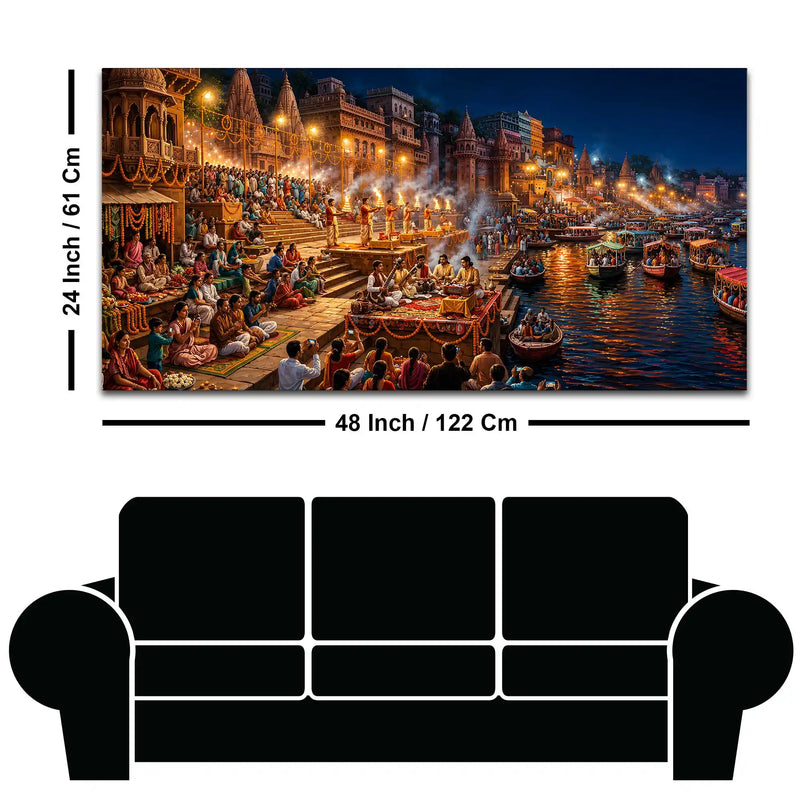 Kashi Ghat Wall Canvas Painting for Home Decor
