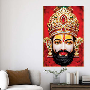 Khatu Shyam Ji Red Background Canvas Painting | Devotional Wall Art