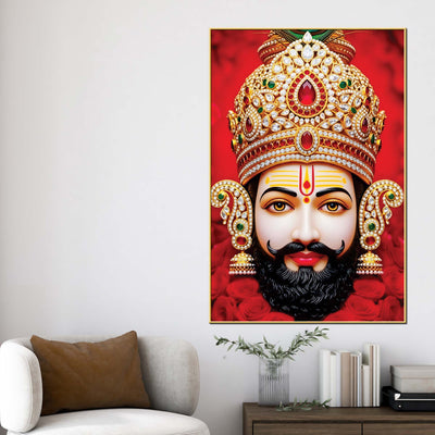 Khatu Shyam Ji Red Background Canvas Painting | Devotional Wall Art
