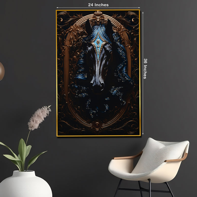 Knight Stallion Horse Framed Crystal Glass Painting