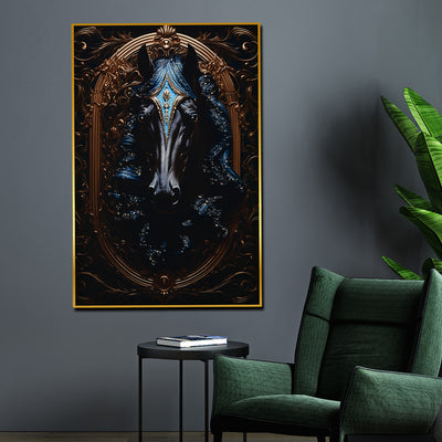 Knight Stallion Horse Framed Crystal Glass Painting