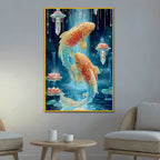 Koi Fish with Lotus Floating Frame Crystal Wall Painting