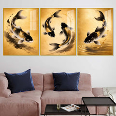 Koi of Abundance Acrylic Floating Frame Wall Painting Set of 3