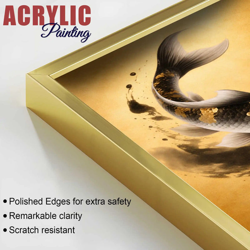 Koi of Abundance Acrylic Floating Frame Wall Painting Set of 3