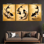Koi of Abundance Acrylic Floating Frame Wall Painting Set of 3