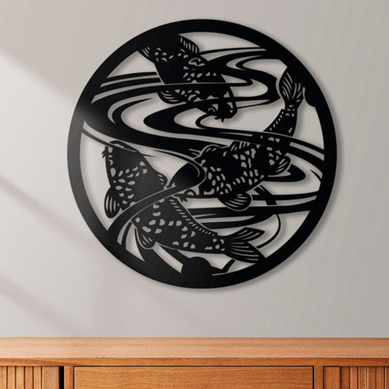 Koi Pond Harmony Design Metal Wall Art Decor