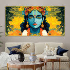 Krishna Divine Face with Flowers Wall Painting