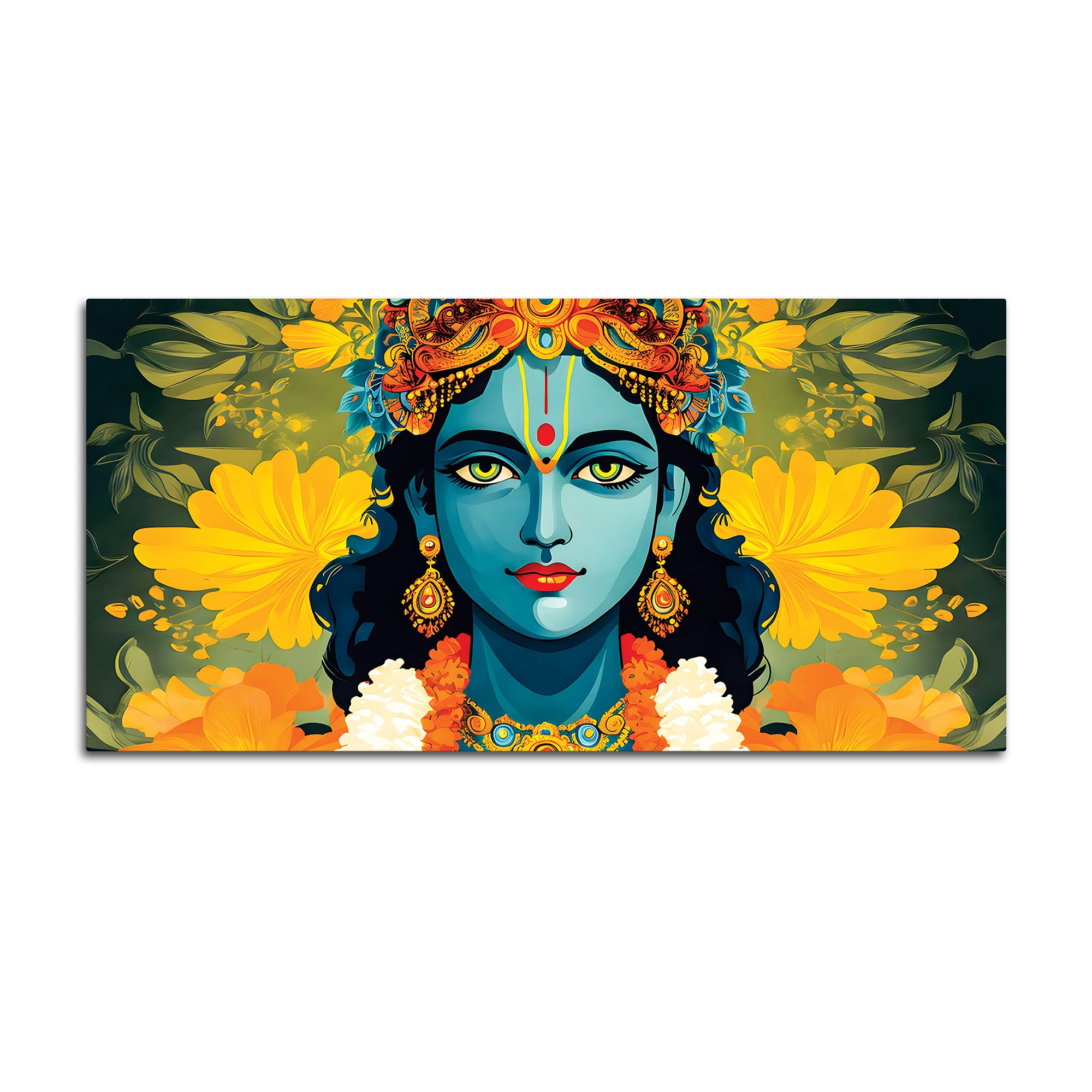 Krishna Divine Face with Flowers Wall Painting