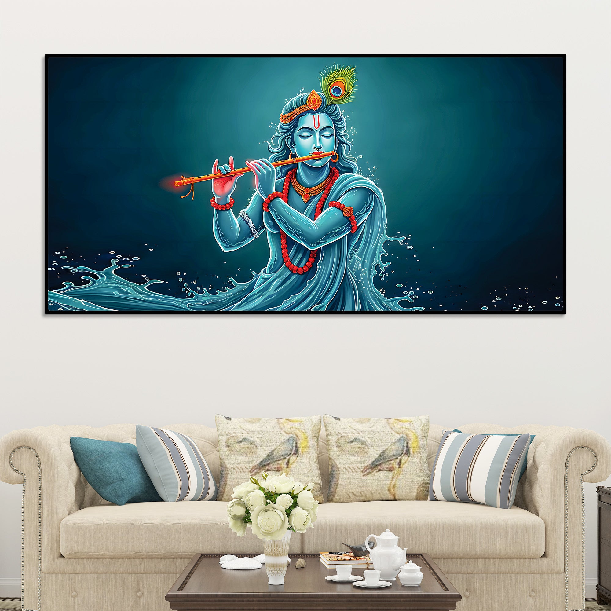 Krishna Flute Elegant Canvas Wall Painting for Wall Decoration