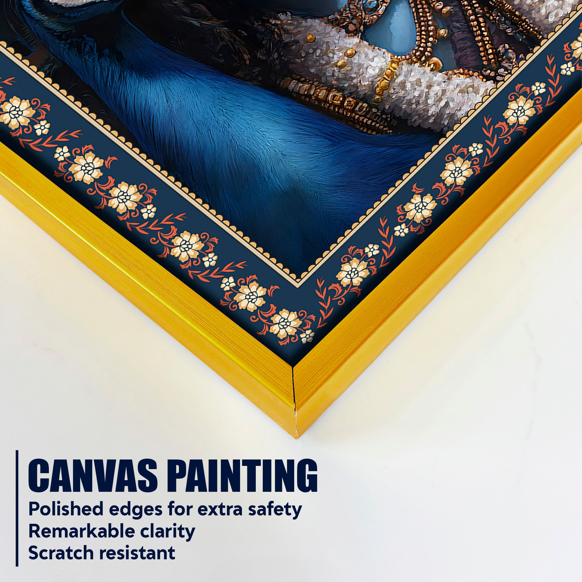 Krishna Grace Feathered Friend Floral Border Vertical Wall Painting