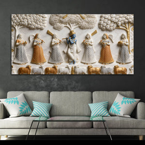 Krishna in Vrindavan with Gopis 3D Canvas Wall Painting