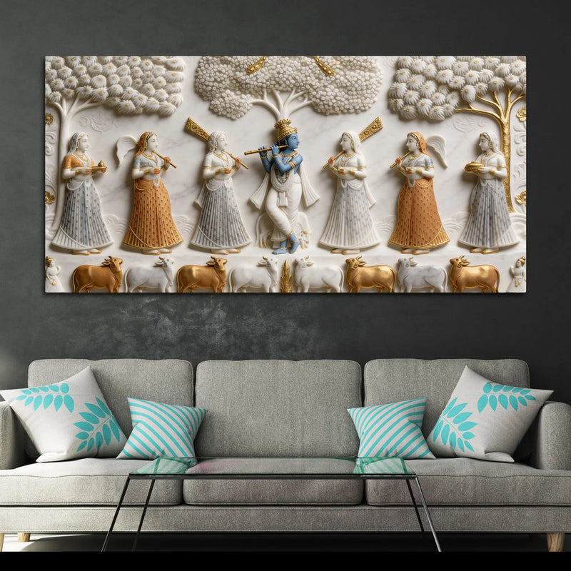Krishna in Vrindavan with Gopis 3D Canvas Wall Painting