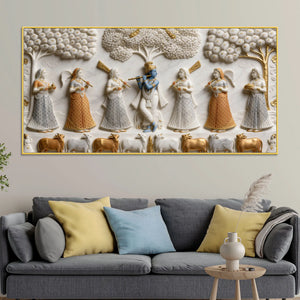 Krishna in Vrindavan with Gopis 3D Canvas Wall Painting