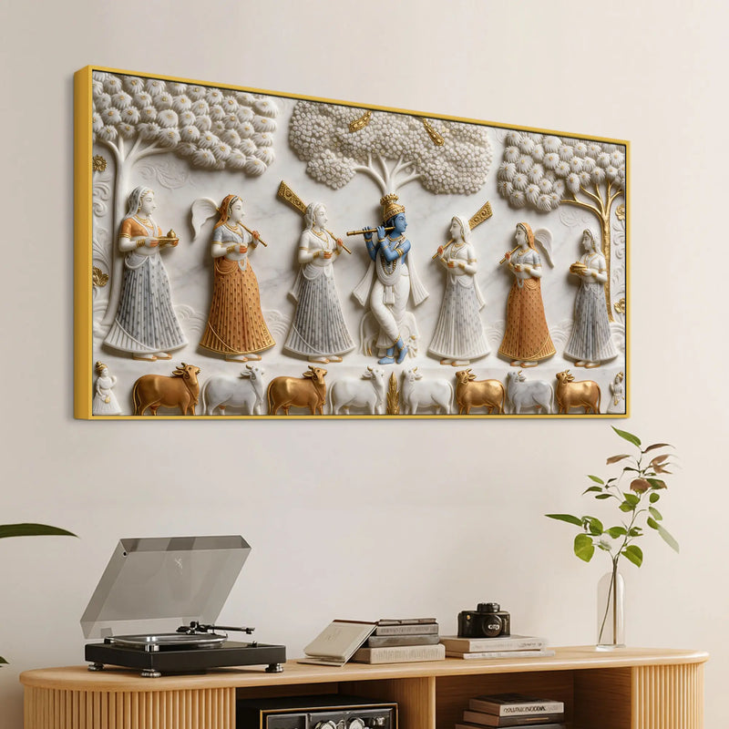 Krishna in Vrindavan with Gopis 3D Canvas Wall Painting