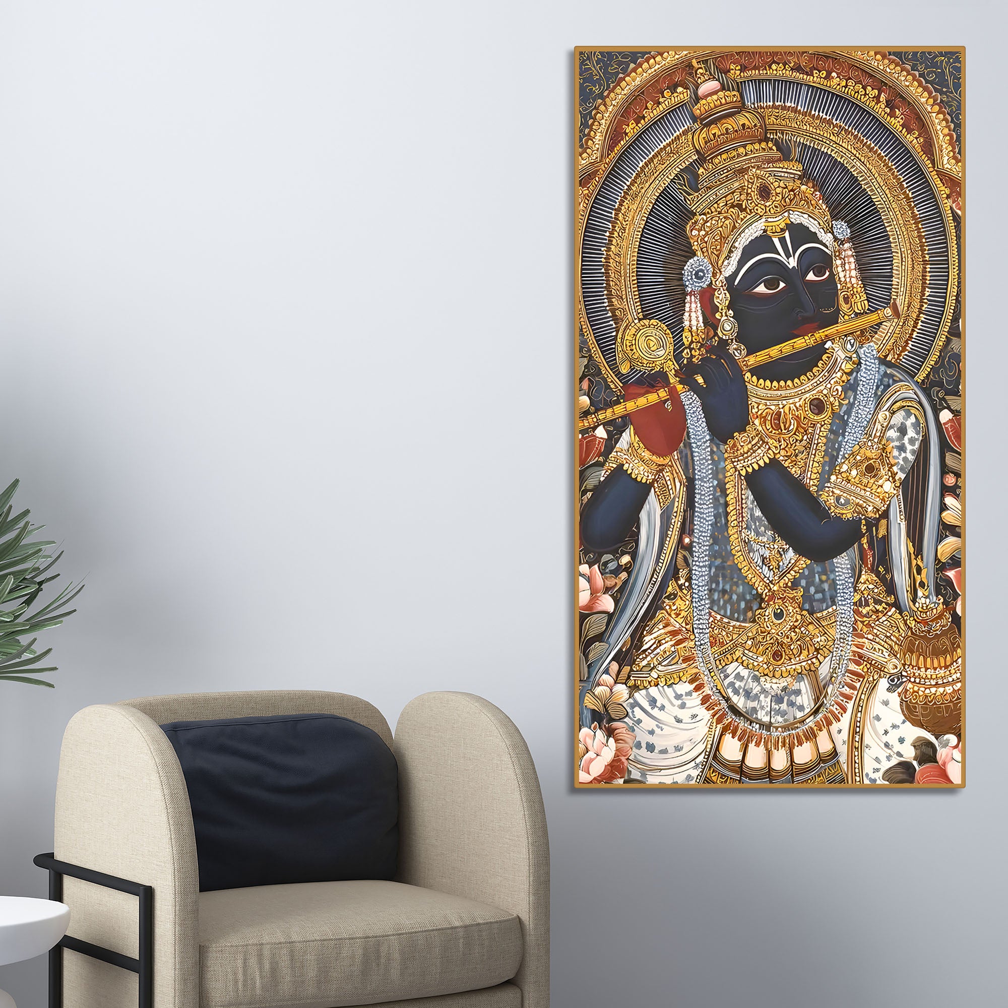 Krishna Playing Flute Canvas Wall Painting | Spiritual Home Decor