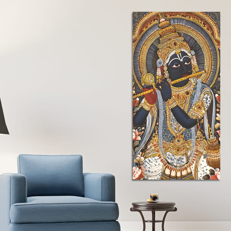 Krishna Playing Flute Canvas Wall Painting | Spiritual Home Decor