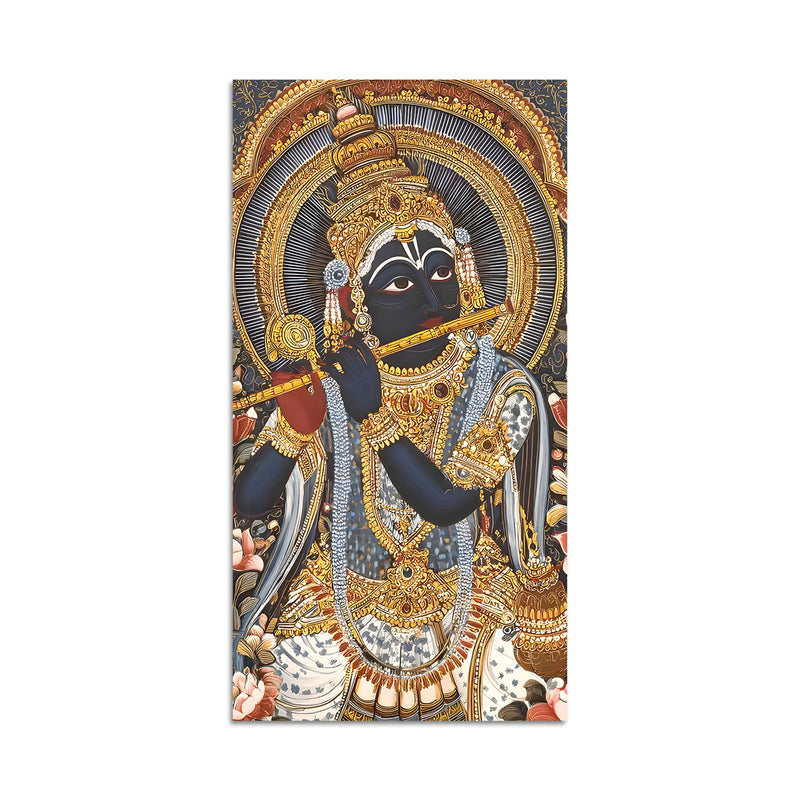 Krishna Playing Flute Canvas Wall Painting | Spiritual Home Decor