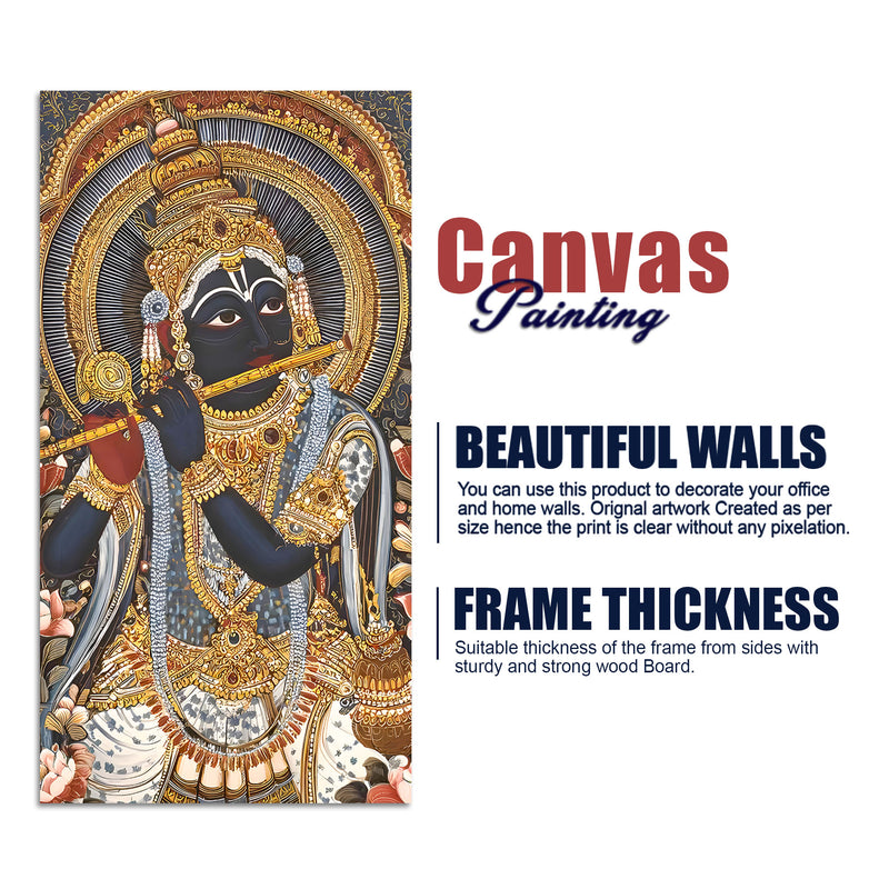 Krishna Playing Flute Canvas Wall Painting | Spiritual Home Decor