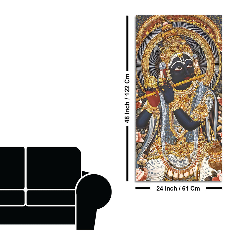 Krishna Playing Flute Canvas Wall Painting | Spiritual Home Decor