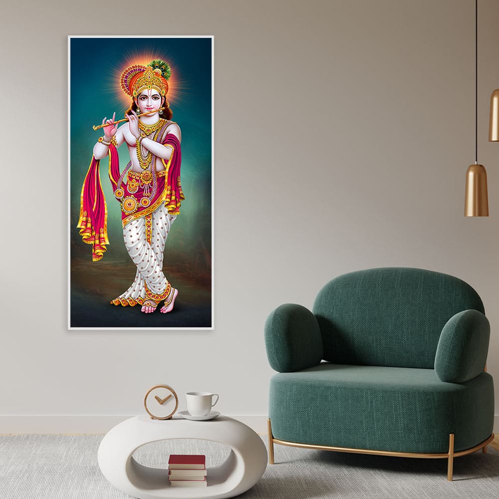 Krishna Playing Flute Hand Premium Canvas Wall Painting