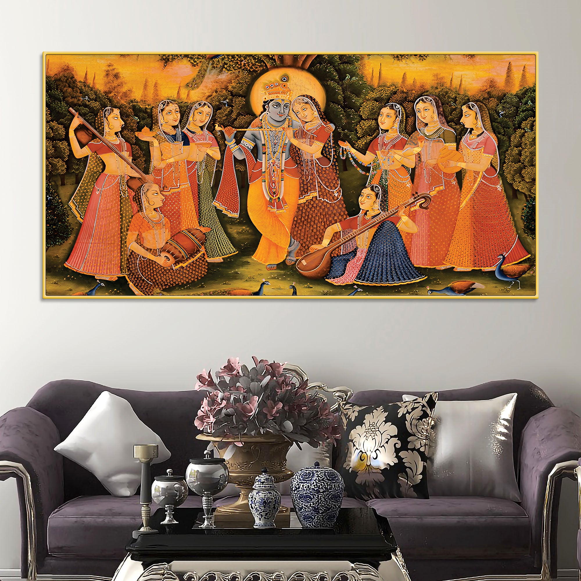 Krishna Playing Flute with Gopis Pichwai Art Painting