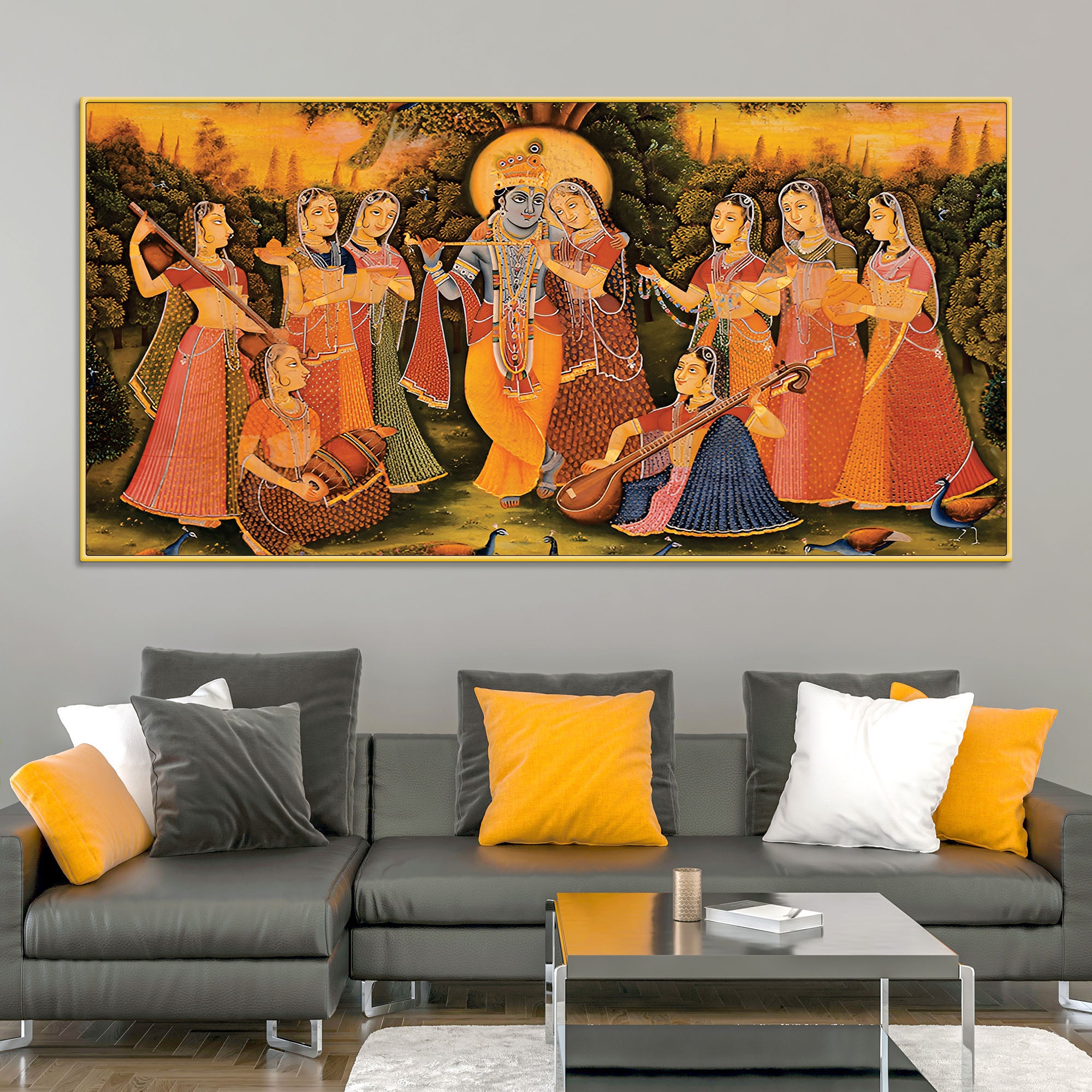 Krishna Playing Flute with Gopis Pichwai Art Painting
