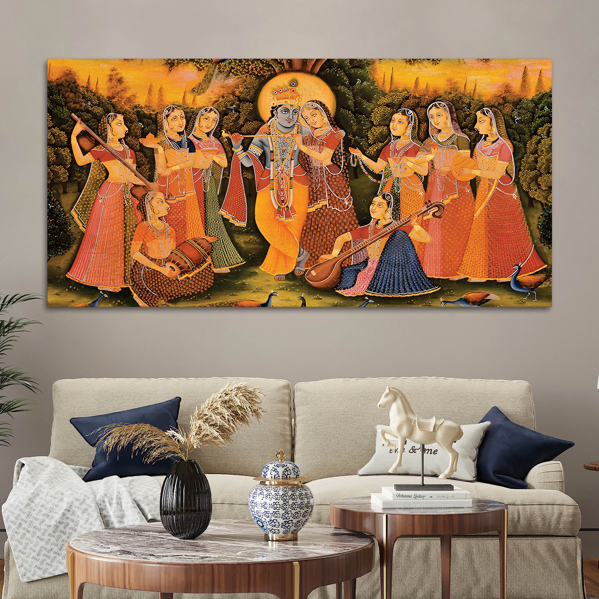 Krishna Playing Flute with Gopis Pichwai Art Painting