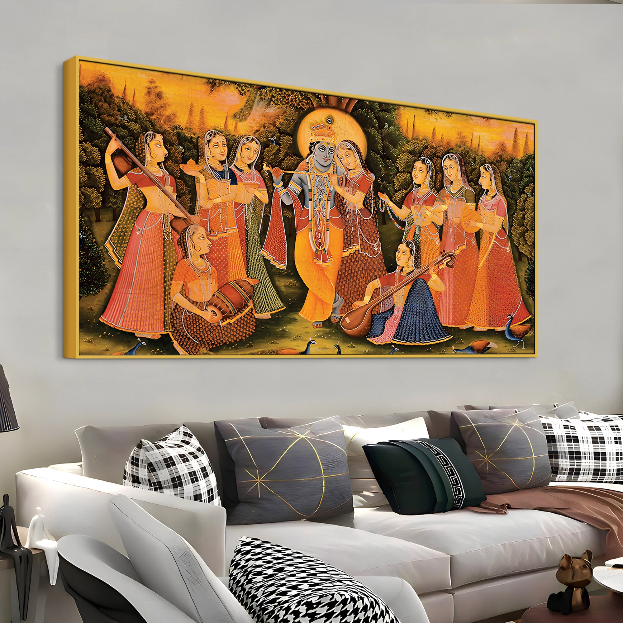 Krishna Playing Flute with Gopis Pichwai Art Painting