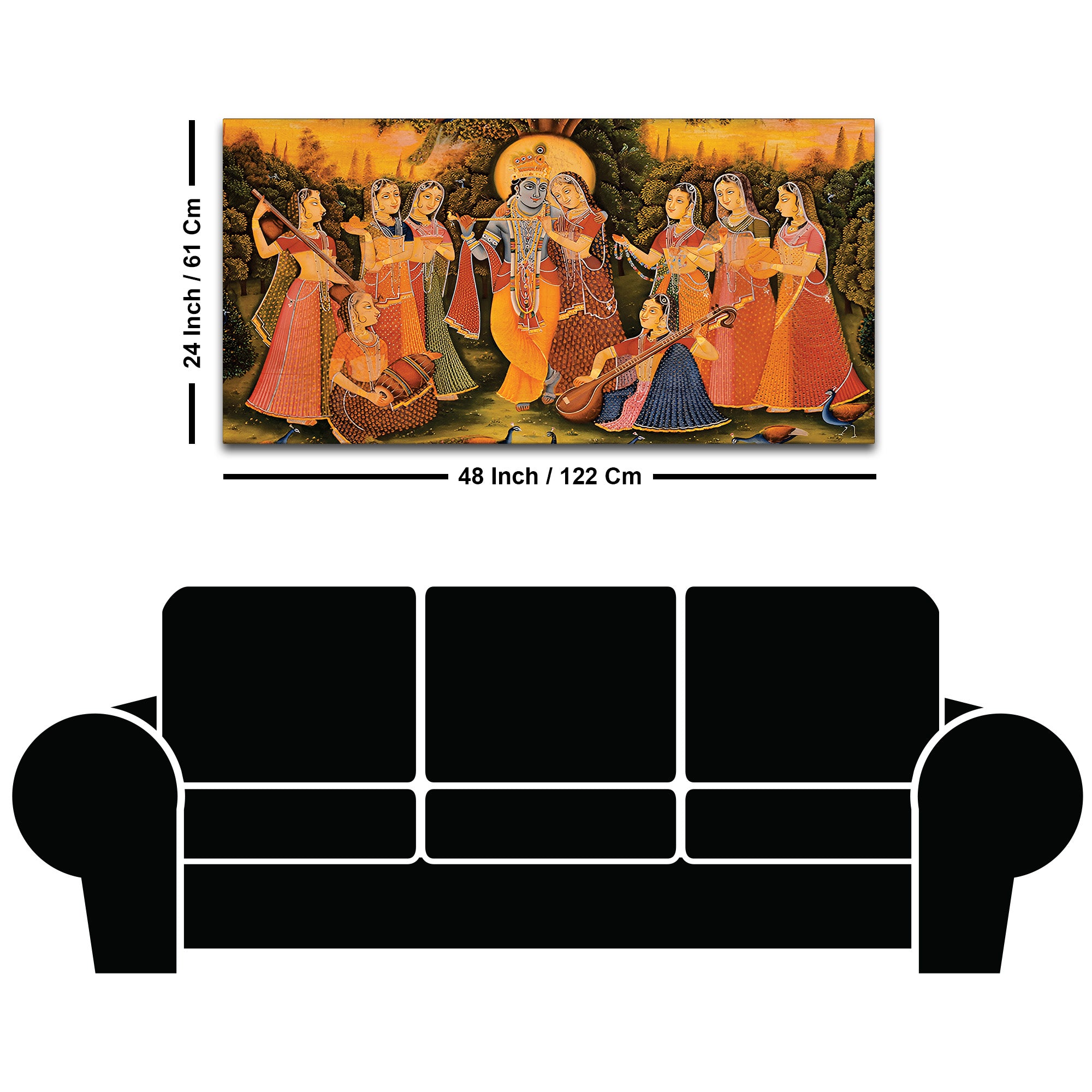 Krishna Playing Flute with Gopis Pichwai Art Painting
