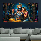 Krishna Playing Flute with Radha Floating Frame Crystal Wall Painting