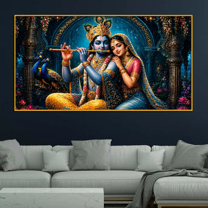 Krishna Playing Flute with Radha Floating Frame Crystal Wall Painting