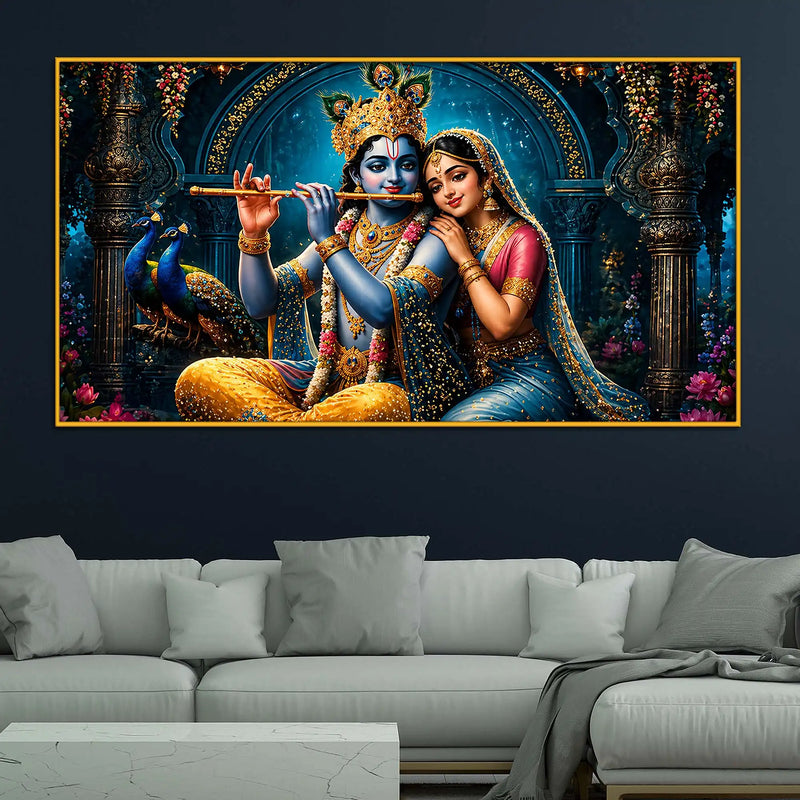 Krishna Playing Flute with Radha Floating Frame Crystal Wall Painting