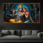 Krishna Playing Flute with Radha Floating Frame Crystal Wall Painting