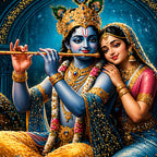 Krishna Playing Flute with Radha Floating Frame Crystal Wall Painting