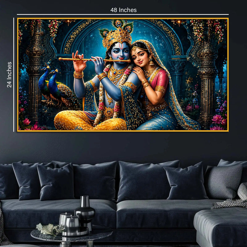 Krishna Playing Flute with Radha Floating Frame Crystal Wall Painting