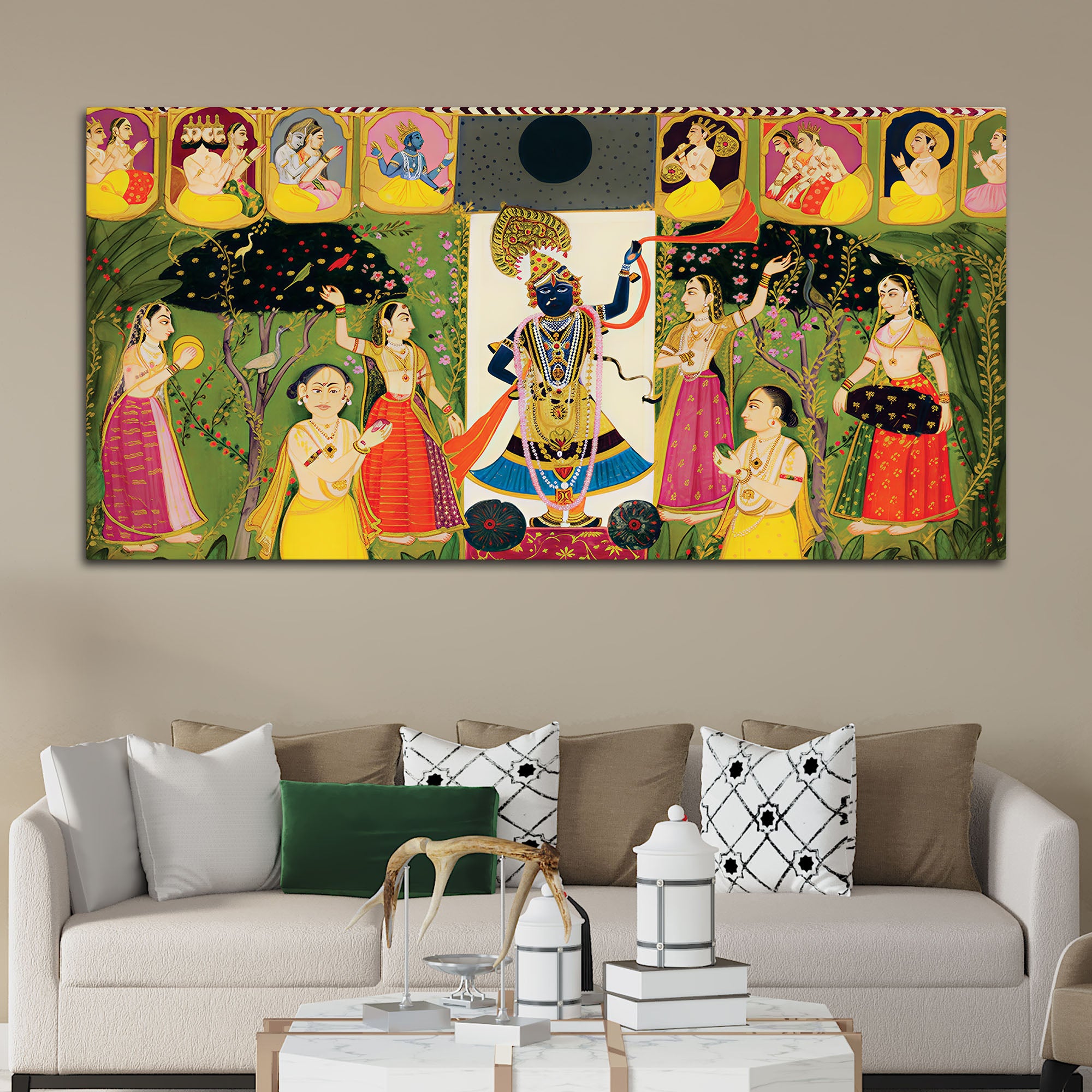 Krishna Raas Leela Painting with Gopis Pichwai Art Painting