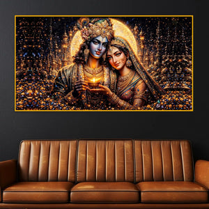 Krishna Radha Luxury Spiritual Wall Crystal Glass Painting