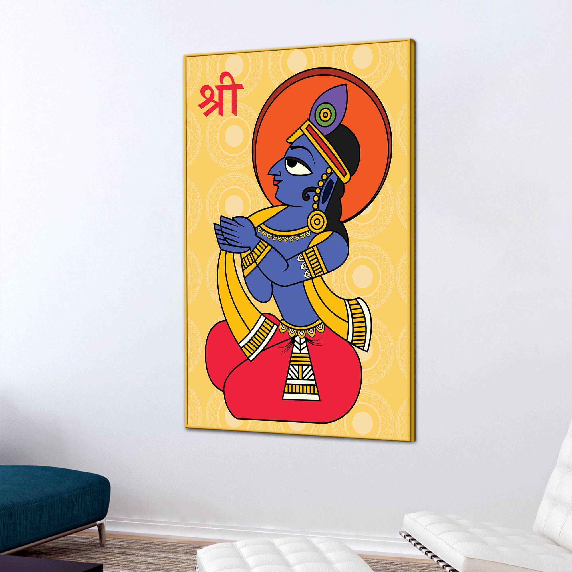 Krishna Religious Canvas Painting | Hindu Spiritual Wall Art
