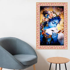 Krishna The Little Cowherd Floral Border Vertical Wall Painting