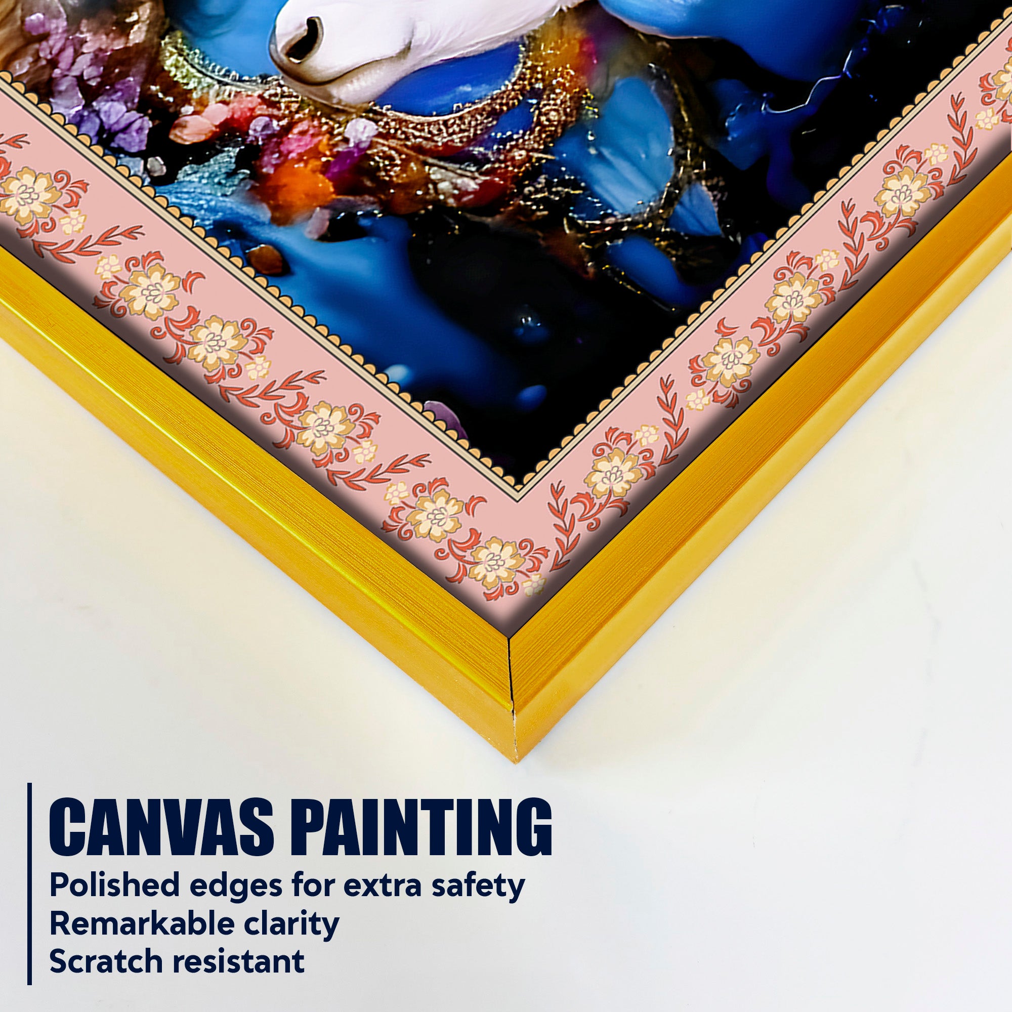 Krishna The Little Cowherd Floral Border Vertical Wall Painting