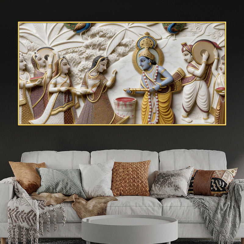 Krishna's Joyous Holi Celebration 3D Canvas Wall Painting