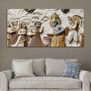 Krishna's Joyous Holi Celebration 3D Canvas Wall Painting
