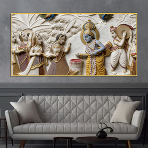 Krishna's Joyous Holi Celebration 3D Canvas Wall Painting