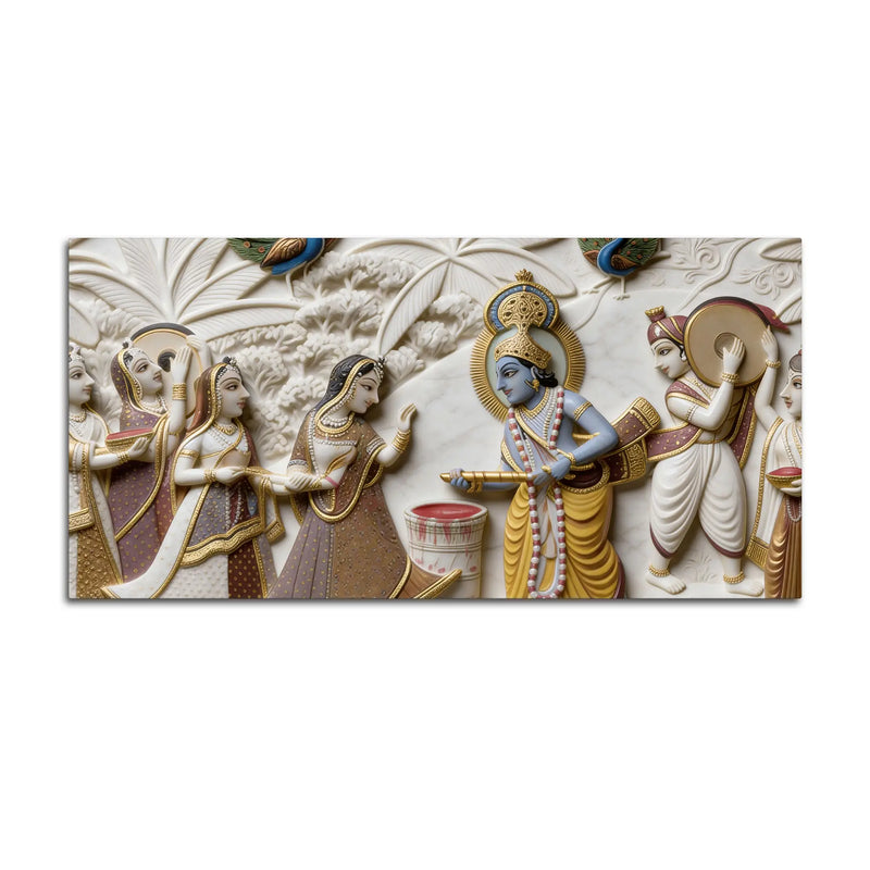 Krishna's Joyous Holi Celebration 3D Canvas Wall Painting