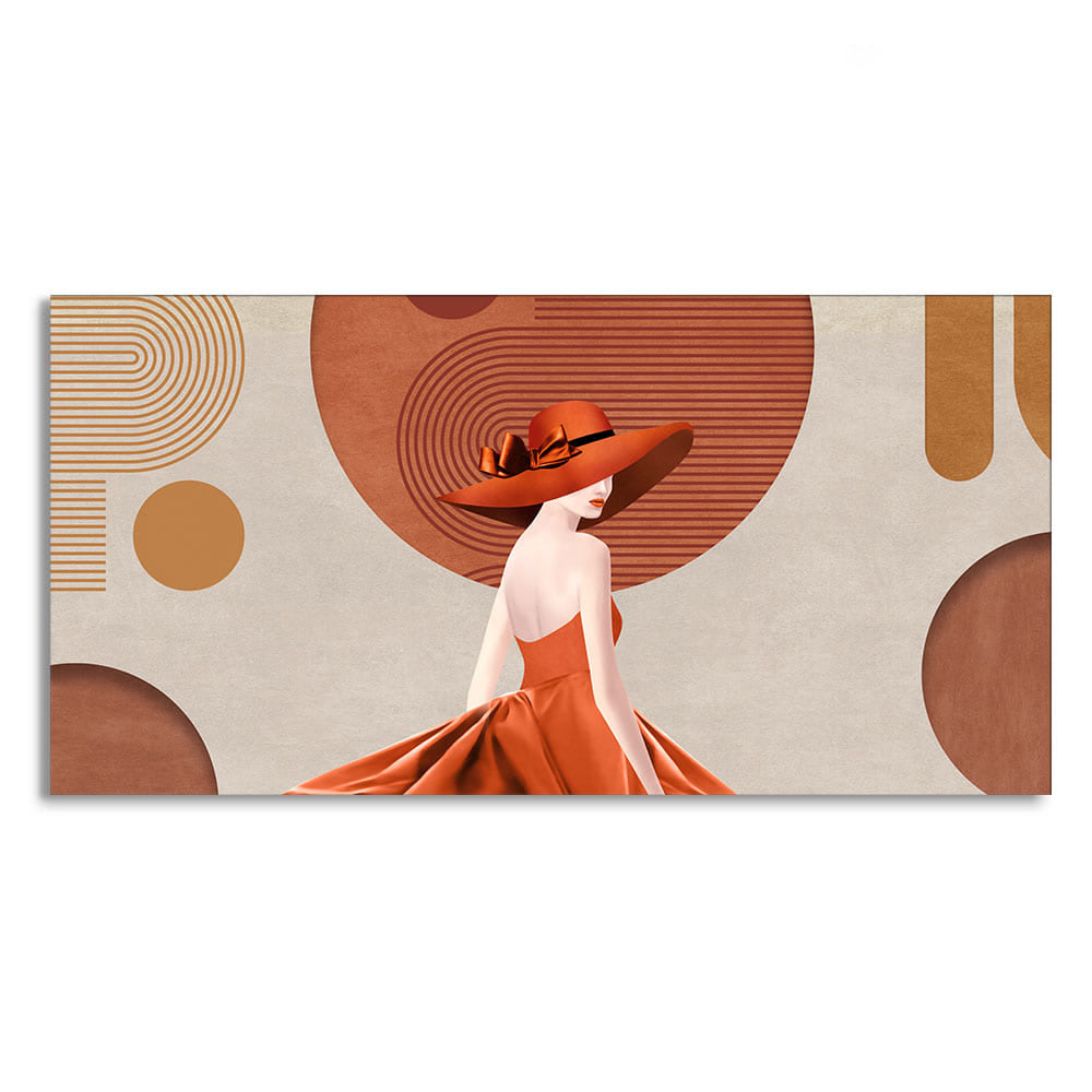 Lady Wearing Orange Hat and Dress Premium Wall Painting