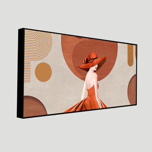 Lady Wearing Orange Hat and Dress Premium Wall Painting